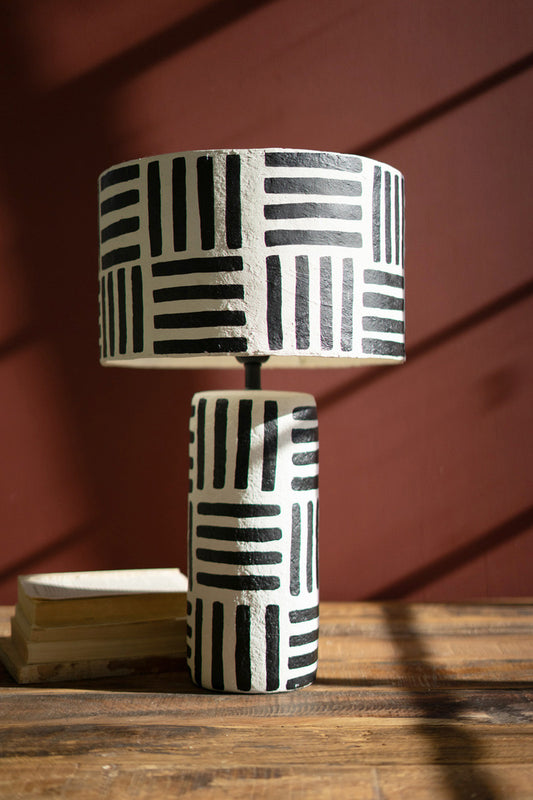 Black and White Paper Mache Table Lamp