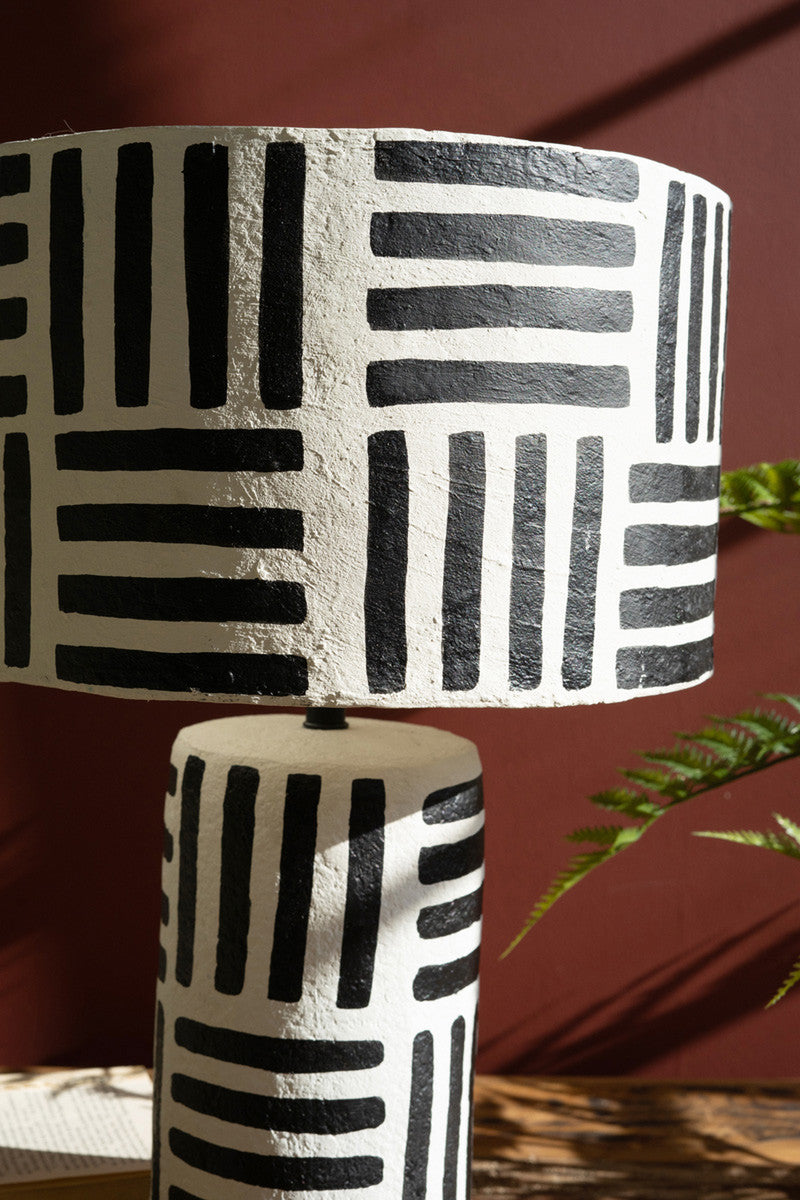 Black and White Paper Mache Table Lamp