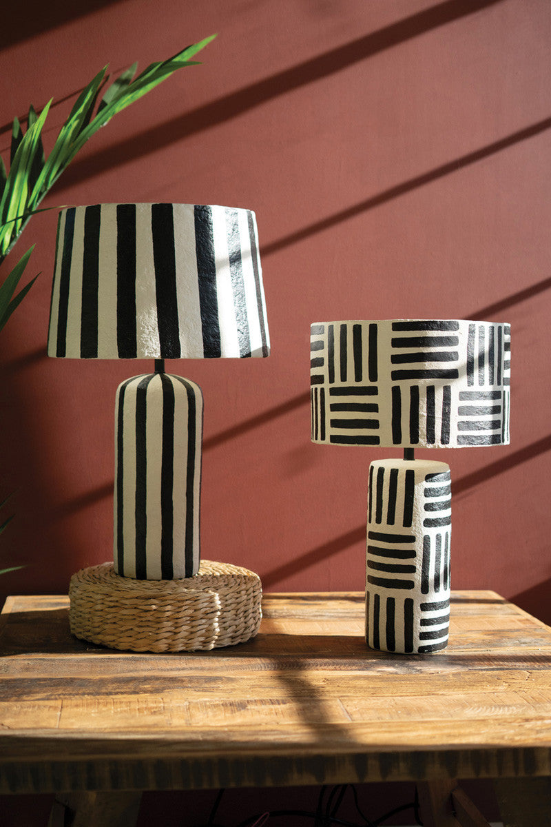 Black and White Paper Mache Table Lamp