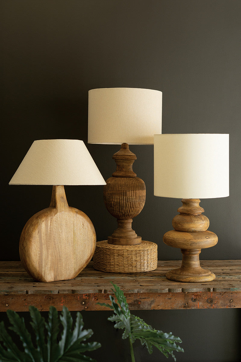 Vase Shaped Wooden Table Lamp with Fabric Shade