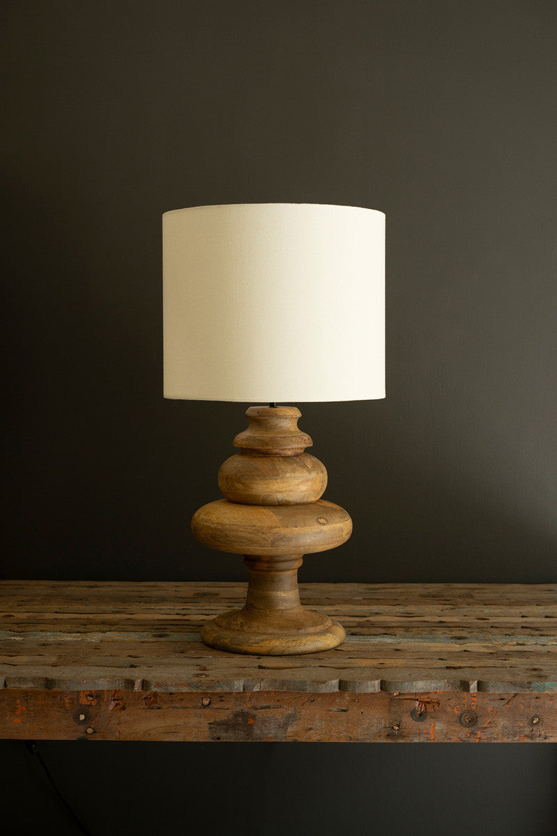 Stacked Wooden Table Lamp with Fabric Shade