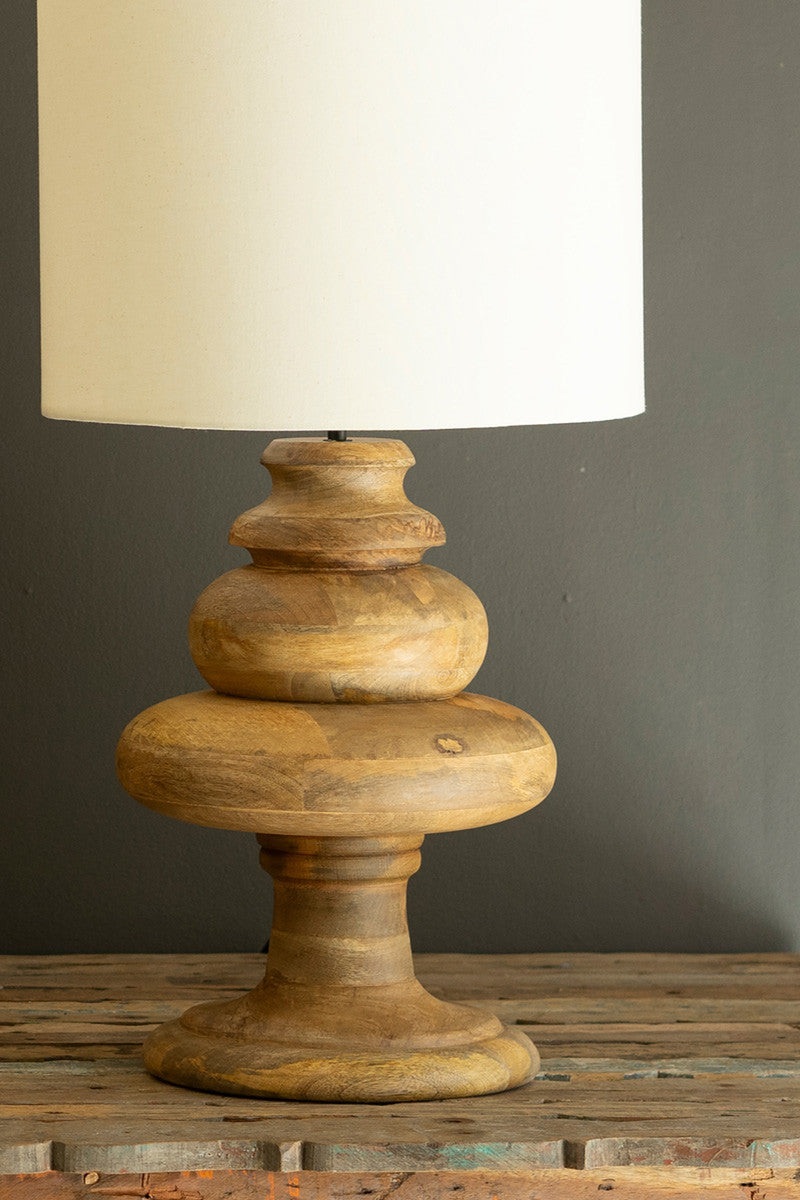 Stacked Wooden Table Lamp with Fabric Shade