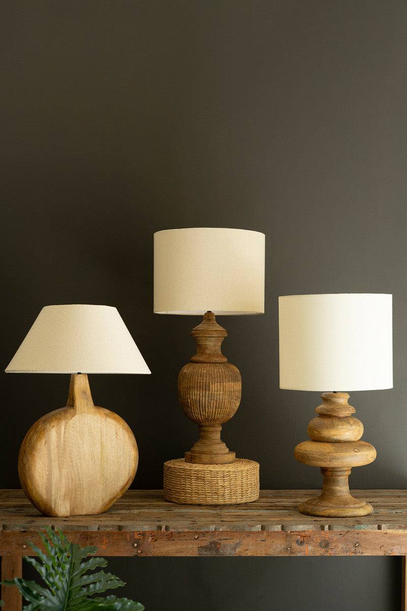 Stacked Wooden Table Lamp with Fabric Shade