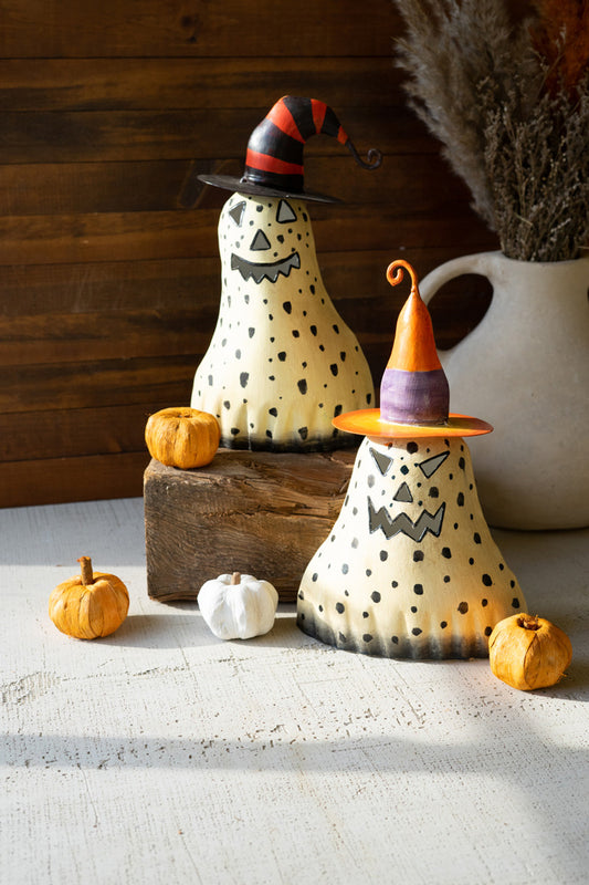 SET OF TWO PAINTED METAL HALLOWEEN GHOST