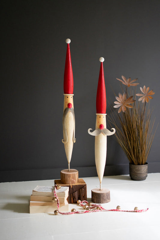 Set of 2 Hand-Painted Tall Santa Faces