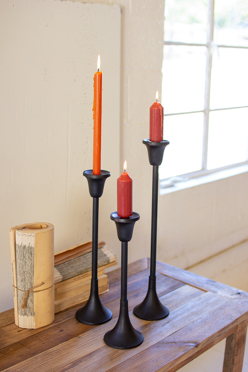 SET OF THREE METAL TAPER CANDLE STANDS - BLACK