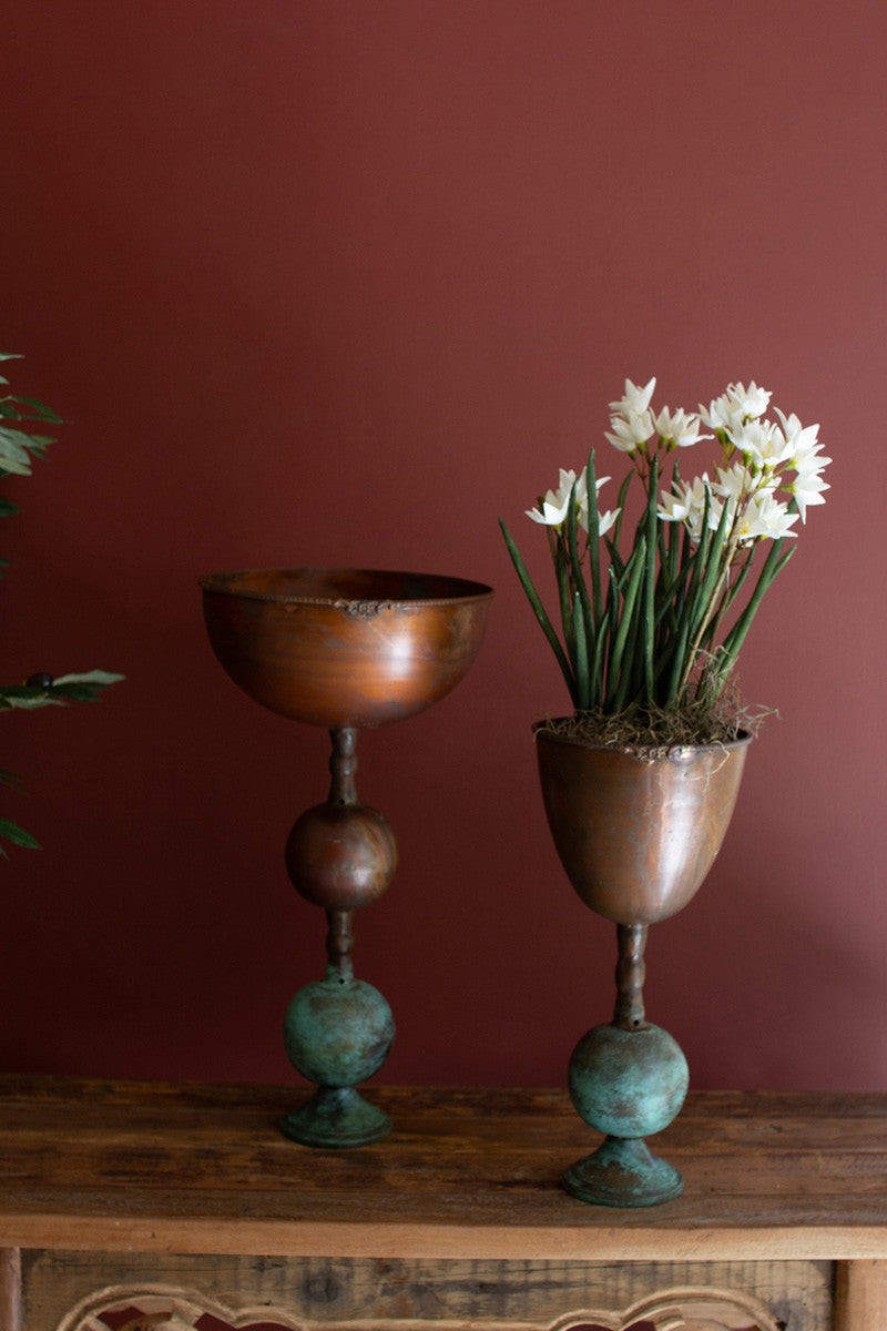 Set of 2 Copper Patina Finish Compotes