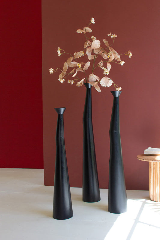 Set of 3 Waxed Black Tall Vases