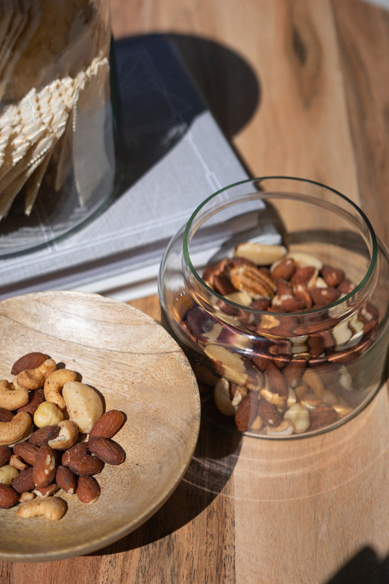 Set of 2 Glass Canisters with Wooden Bowl Lids