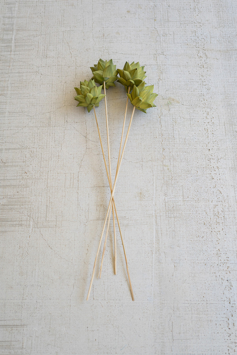 Bundle of 4 Faux Dried Green Artichokes on a Stem