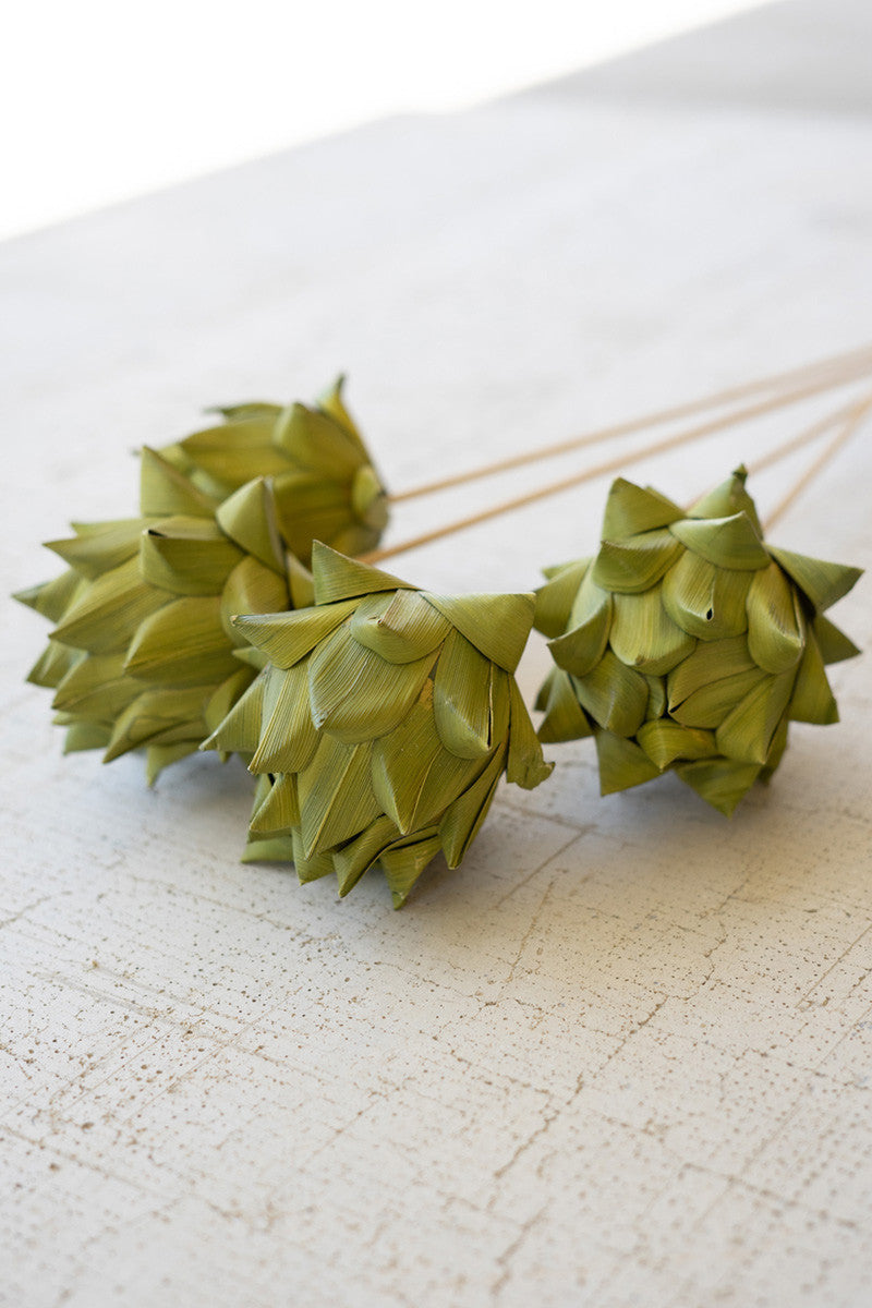 Bundle of 4 Faux Dried Green Artichokes on a Stem