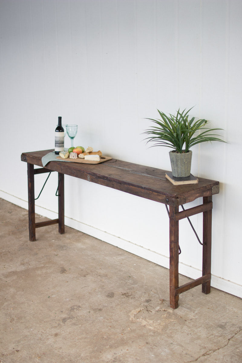 ANTIQUE WOODEN FOLDING CONSOLE TABLE