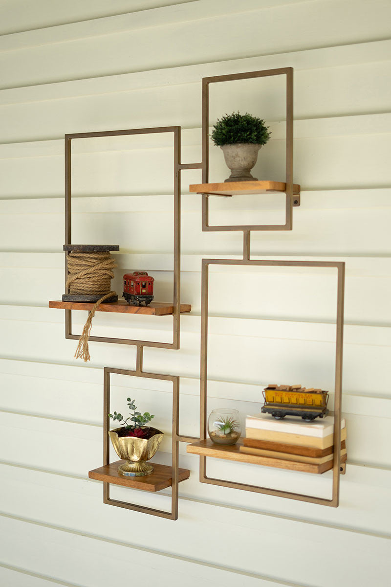 IRON AND WOOD WALL UNIT WITH 4 SHELVES