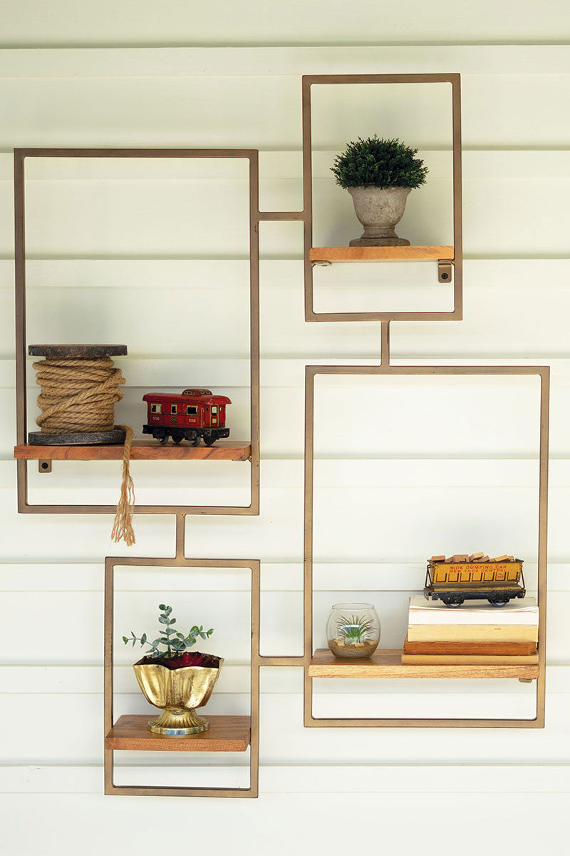 IRON AND WOOD WALL UNIT WITH 4 SHELVES