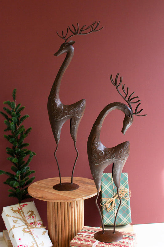 Set of 2 Rustic Metal Reindeer