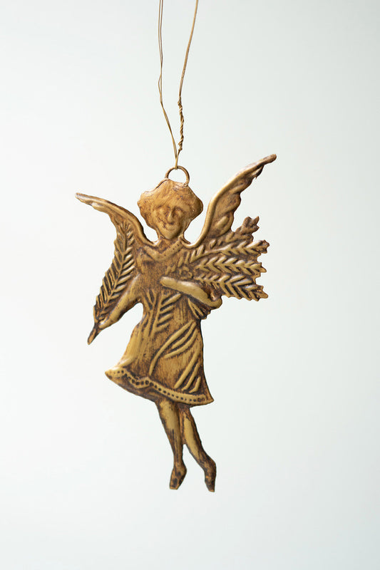 Antique Brass Angel Christmas Ornament