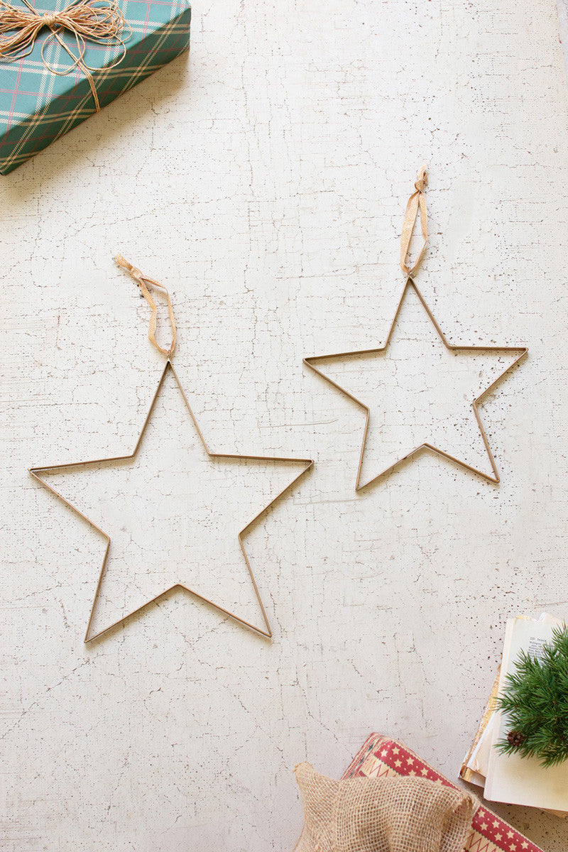 Set of 2 Antique Brass Hanging Christmas Stars