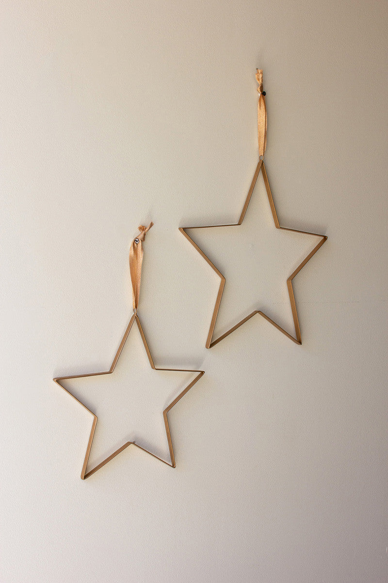 Set of 2 Antique Brass Hanging Christmas Stars