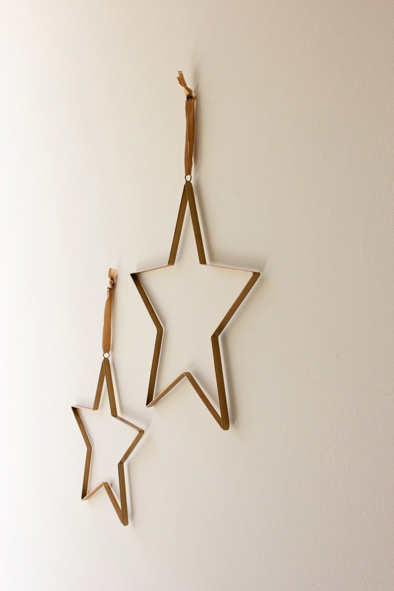 Set of 2 Antique Brass Hanging Christmas Stars