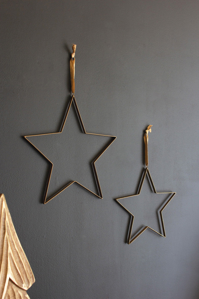 Set of 2 Antique Brass Hanging Christmas Stars