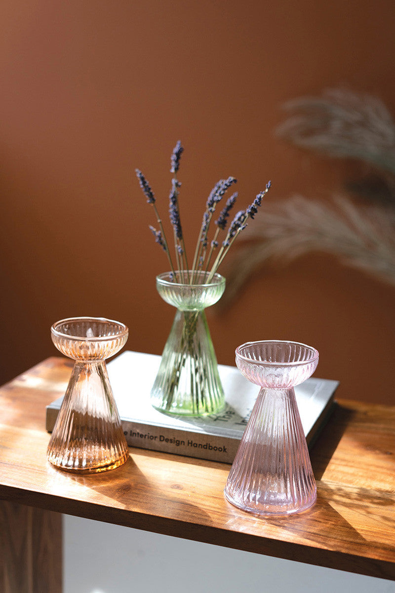 Set of 3 Glass Vase and Taper Holders