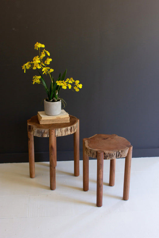 Set of 2 Acacia Wood Live Edge Accent Tables