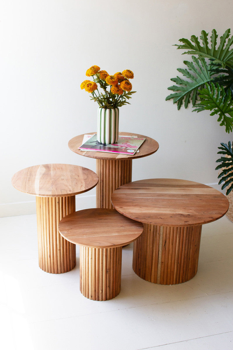 Set of 4 Acacia Wood Accent Tables with Tambour Bases