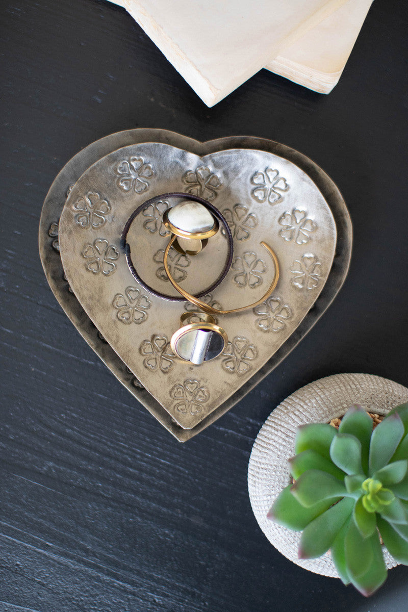 SET OF TWO METAL HEART BOWLS