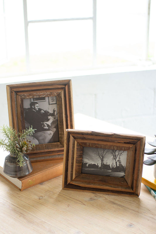 SET OF TWO RECYCLED NATURAL WOOD PHOTO FRAMES