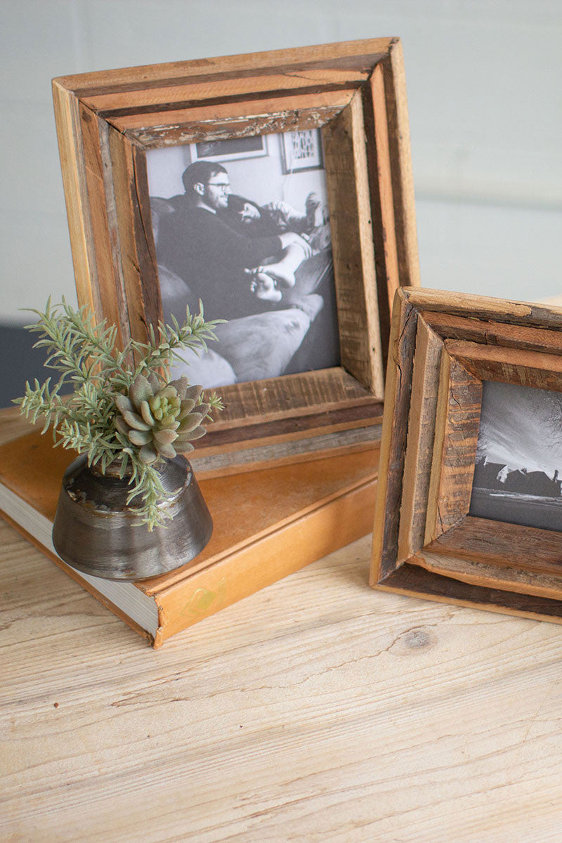 SET OF TWO RECYCLED NATURAL WOOD PHOTO FRAMES