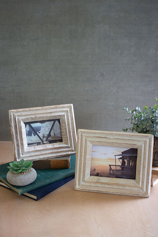 SET OF TWO RECYCLED WHITE WASH WOOD PHOTO FRAMES