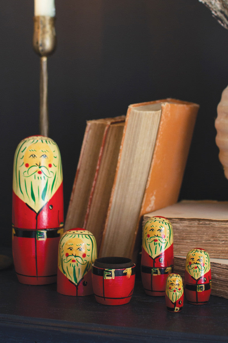 SET OF FIVE NESTING SANTA DOLLS