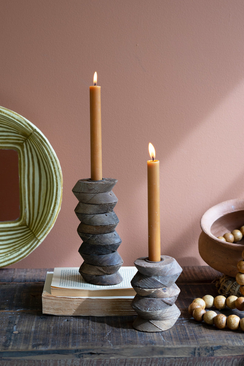 SET  2 RE-PURPOSED WOODEN ARCHITECTURAL TAPER CANDLE STANDS