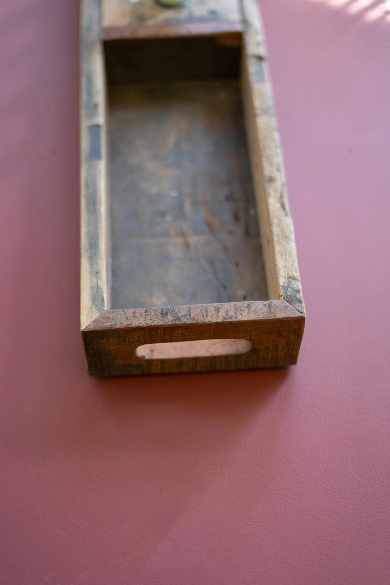 Recycled Wooden Tray with Four Taper Candle Holders