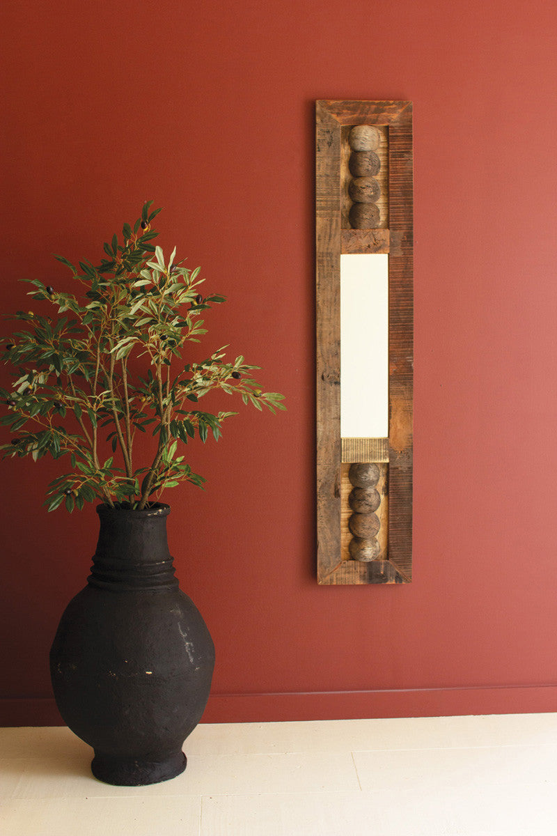 Tall Vertical Recycled Wood Framed Mirror with Balls Detail