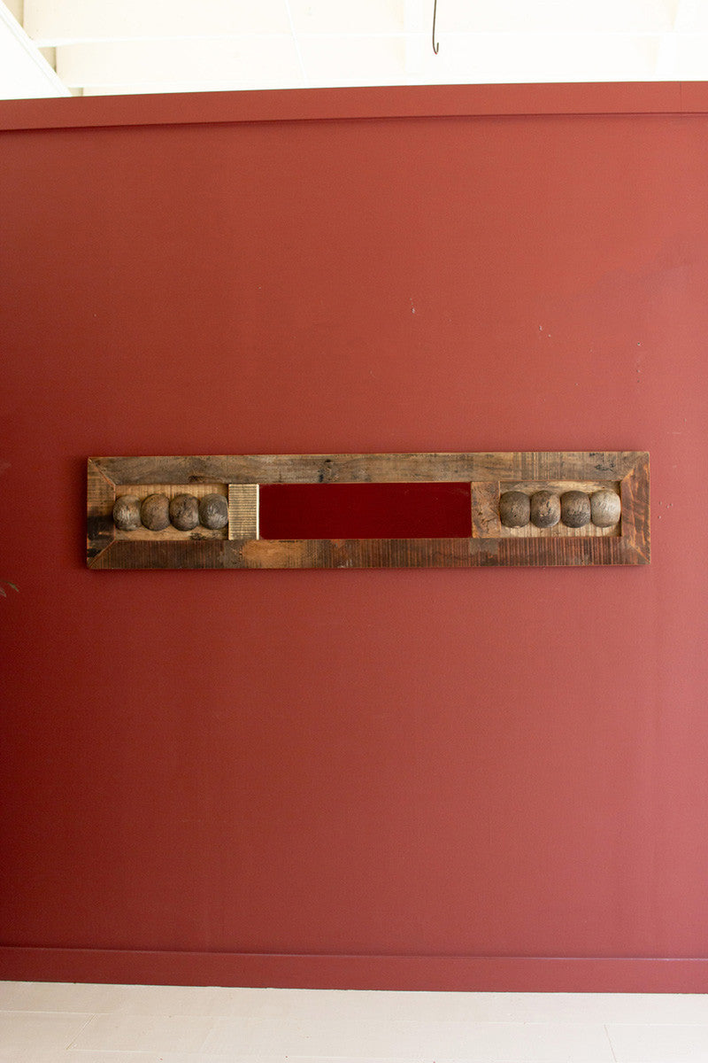 Tall Vertical Recycled Wood Framed Mirror with Balls Detail