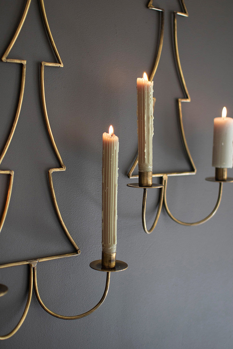 Set of 2 Antique Brass Christmas Tree Wall Candle Sconces