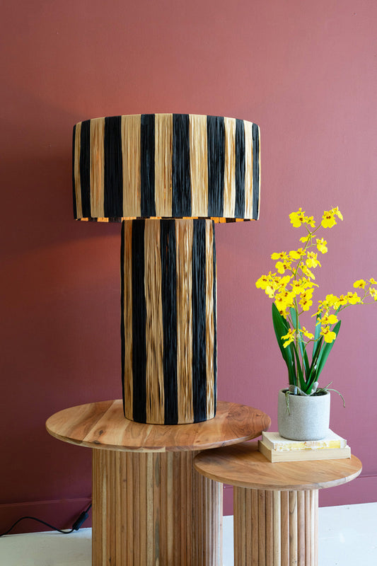 Natural and Black Raffia Table Lamp
