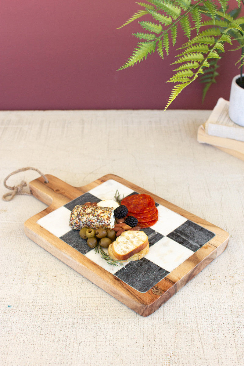 Black and White Marble with Acacia Wood Cheese Board