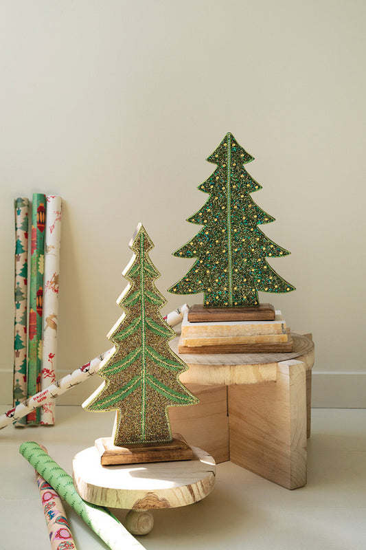 Set of 3 Beaded Wood Christmas Trees