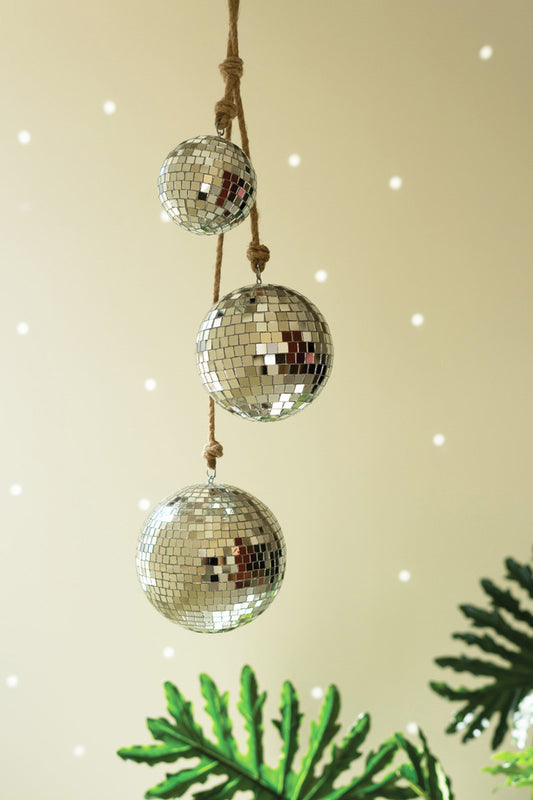 Three Glass Disco Balls on a Jute Rope