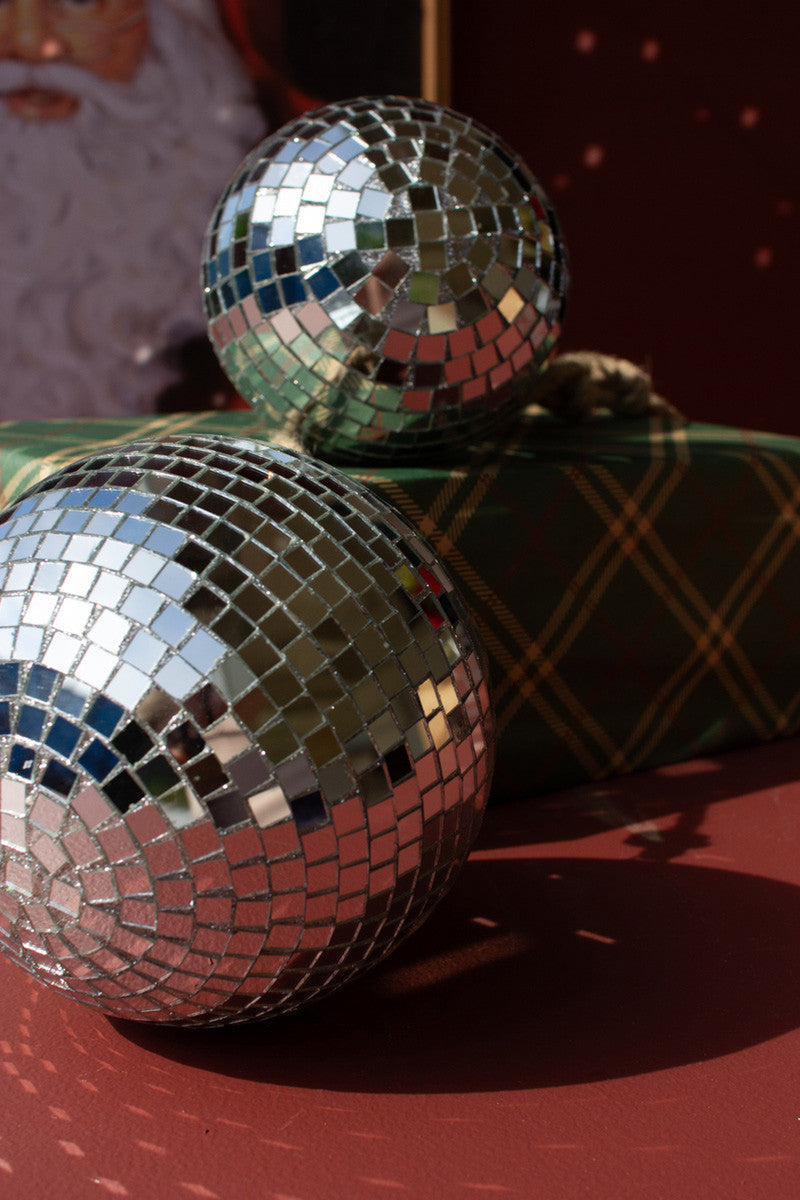 Three Glass Disco Balls on a Jute Rope