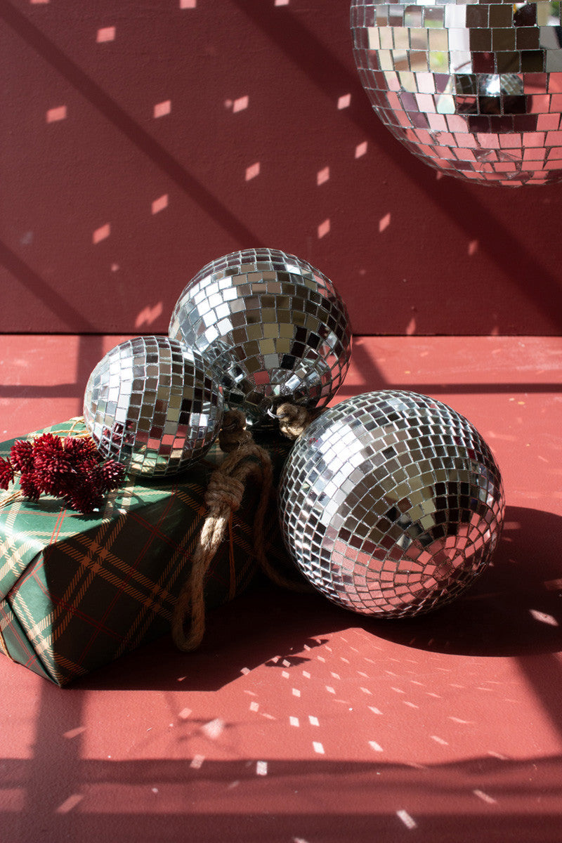 Three Glass Disco Balls on a Jute Rope