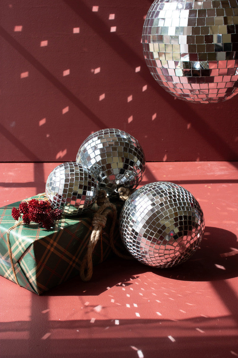 Three Glass Disco Balls on a Jute Rope