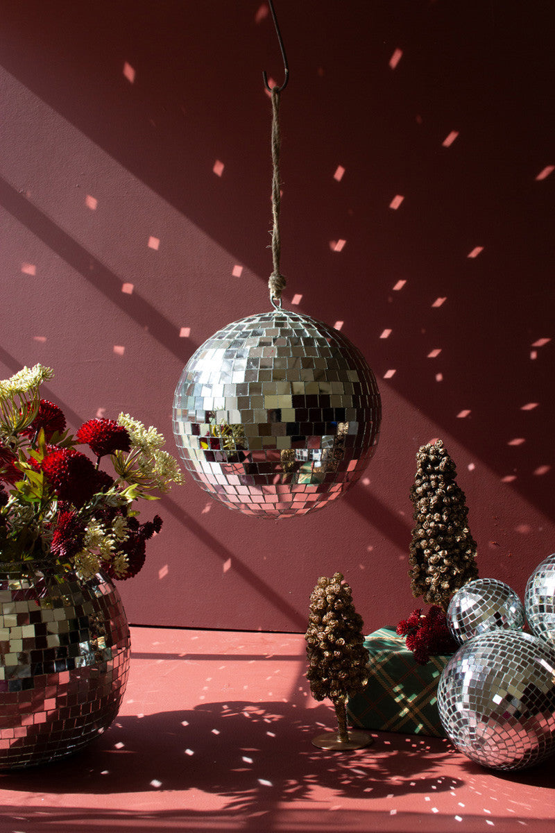 Three Glass Disco Balls on a Jute Rope