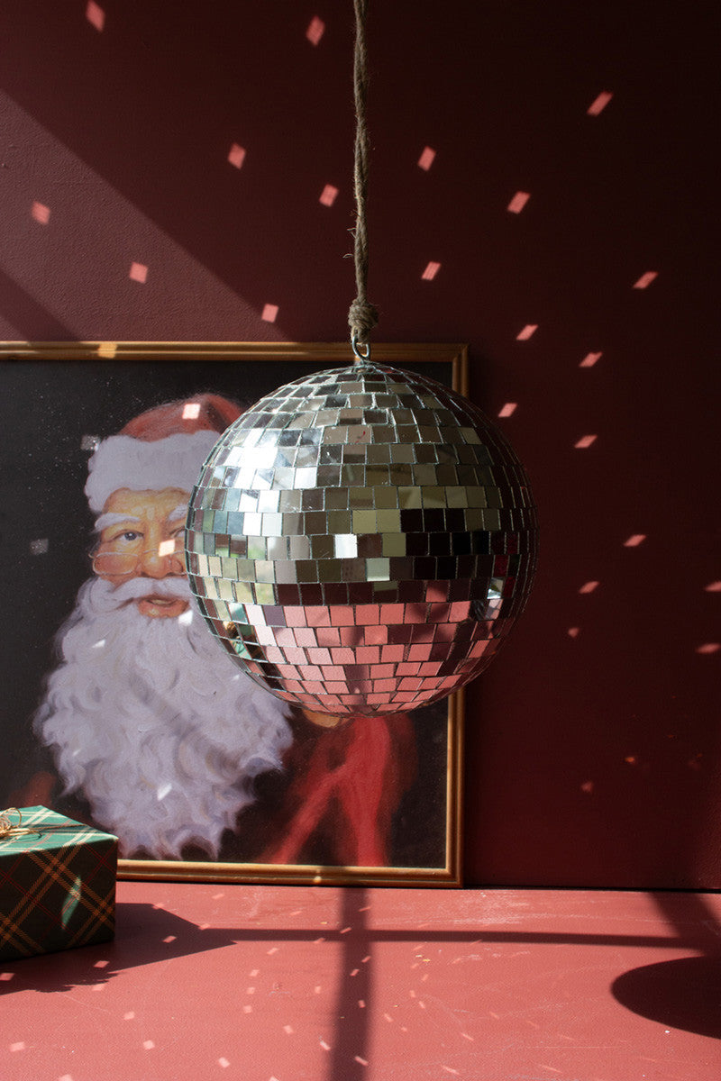 Large Glass Disco Ball on a Jute Rope