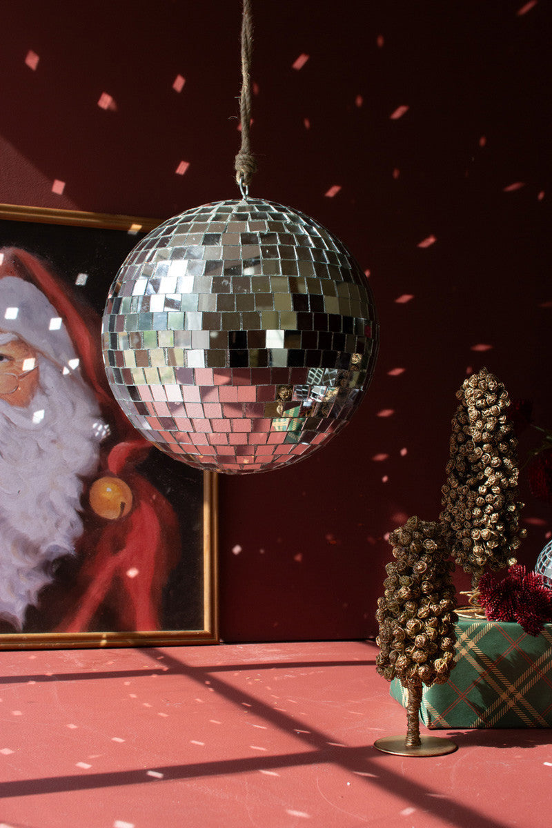 Large Glass Disco Ball on a Jute Rope