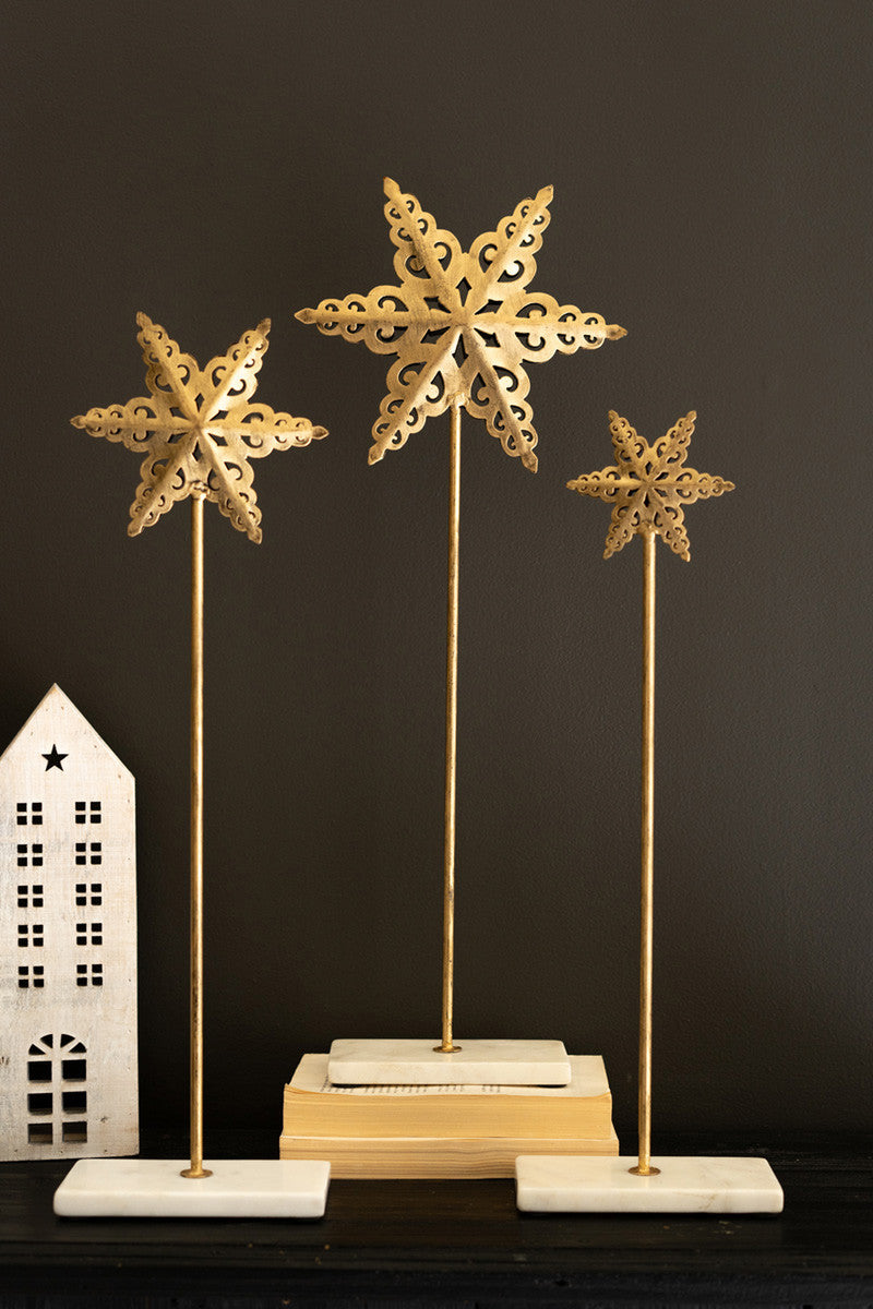 Set of 3 Metal Stars on Marble Bases