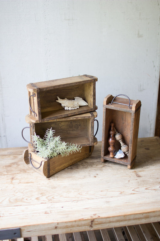 WOODEN BRICK MOLD WITH IRON HANDLES