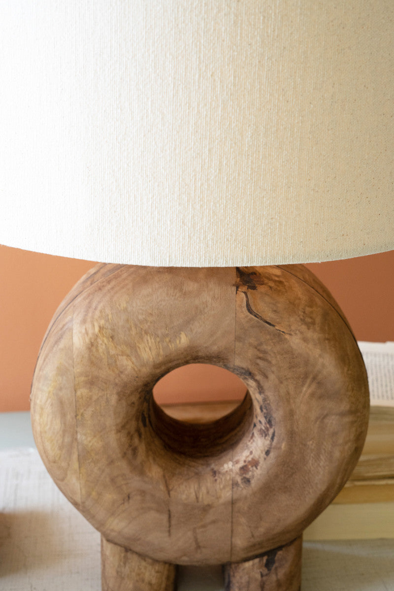 RECYCLED WOOD TABLE LAMP BASE W FABRIC LAMP SHADE